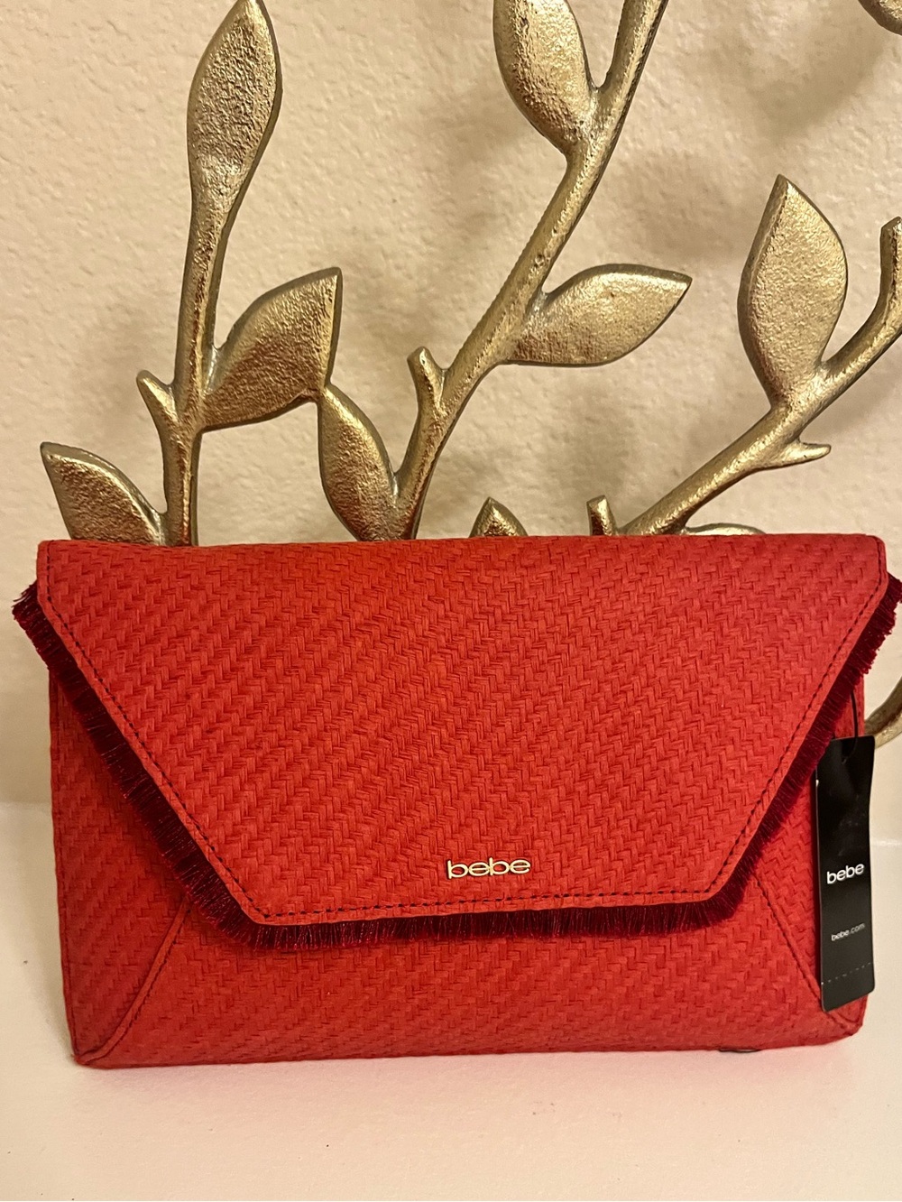 Bebe Bright Red Woven Envelope Clutch - NWT